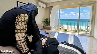 Asian stepmom rides stepson cock at beach house desperately