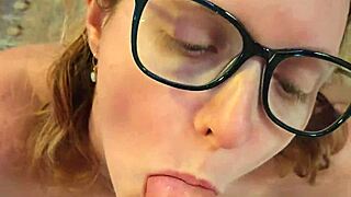Nerdy Pierced Milf Gags on Thick Cock Kneeling Deep!!