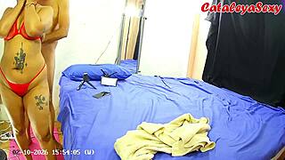 Big Ass Milf Poses Nude in Tight Red Lingerie