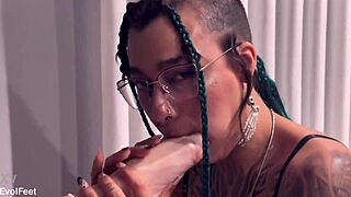 goddess milf chokes on toes while deepthroating, cum on her wet feet?