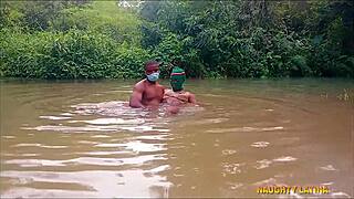 fucking naughty mature milf's big cock at village river bath