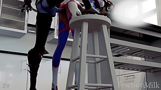 d va bends over taking big cock bareback doggystyle in kitchen