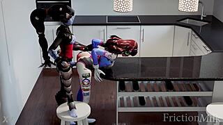 d va bends over taking big cock bareback doggystyle in kitchen