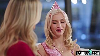 hot blonde teen stepdaughter gets mommy's wet pussy treat