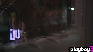 Perfect blonde Ella Silver strips lingerie exposing bubble butt tits