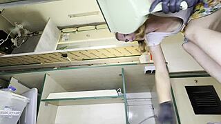 cutie hostess upskirt flashes shaved pussy for extra cash voyeur pov