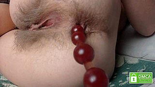 Pushing Out Anal Beads Hands-Free from Sexy Hairy Asshole Close-Up