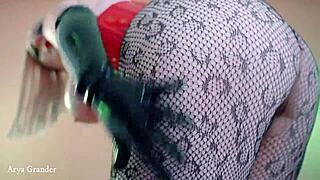 Curvy MILF Mistress Teases in Latex Pantyhose Corset