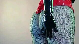 Curvy MILF Mistress Teases in Latex Pantyhose Corset