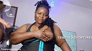 Chubby ebony bbw slurps cock then takes sloppy standing doggy facial