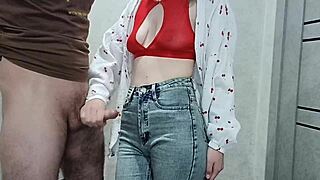 sexy stepmom strokes stepson's cock in bedroom roleplay