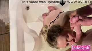 hot tub party turns into sloppy outdoor blowjob cum fail