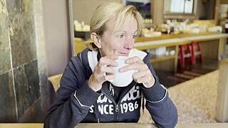 romantic morning hotel blowjob deepthroat cum swallow by petite wife