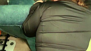 fit chubby mommy in leggings gagged deep then knelt for cum on ass