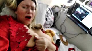 a russian milf whore takes circumcised cock deep in mouth and pussy creampie