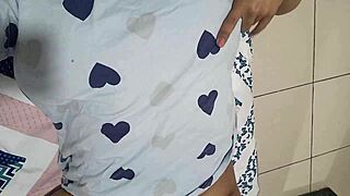 Stepdaughter Fingers Dripping Clit In Bedroom Till Milky Squirt