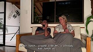 Stepdad Sneaks Behind Wife to Pound Stepson's Wet Milf Pussy in Living Room Creampie Ride