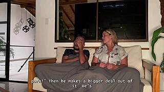 Stepdad Sneaks Behind Wife to Pound Stepson's Wet Milf Pussy in Living Room Creampie Ride