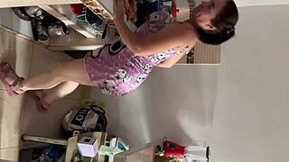 Spy Horny Naked Stepmom Kitchen Fuck!