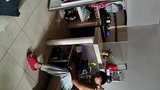 Spy Horny Naked Stepmom Kitchen Fuck!