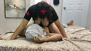 Busty Asian Nurse Fucks Oiled Patient Cock During Fantasy Massage Therapy!