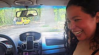 public car blowjob... hotwife deisyyeraldine gulps stranger's cum then flashes ass!