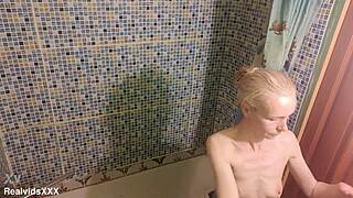 imagine a short guy licking and banging that tall skinny mature in bathroom