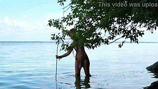 topless fishing harpoon hunt turns public amateur tease outdoors
