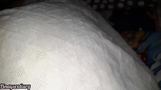 Filipina sneaks peek at hairy stepmom's tight pussy