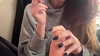 italian milf artemisia love smokes while dildoing her big tits
