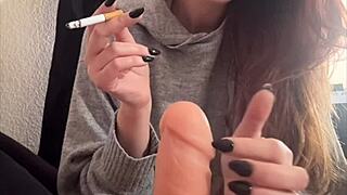 italian milf artemisia love smokes while dildoing her big tits