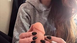 italian milf artemisia love smokes while dildoing her big tits