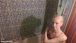 imagine a short guy licking and banging that tall skinny mature in bathroom