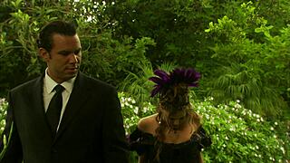 naughty couple lovin' this historical roleplay fuck... in enchanted garden with fishnets!