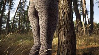 petite milf slips into tight leopard leggings for some sexy yoga ass teasing