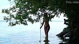 topless fishing harpoon hunt turns public amateur tease outdoors