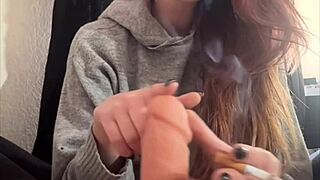 italian milf artemisia love smokes while dildoing her big tits