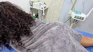 Latina Mommy Flashes Cameltoe Then Fucks Masseuse