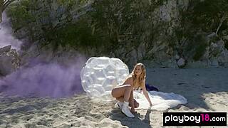 glamorous blonde canadian milf olivia preston slips out of her skimpy bikini outdoors