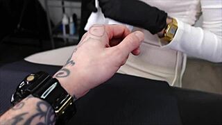 i sucked the tattoo master's huge penis then gave my tight pussy to client after session