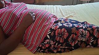 stepmom rests on bed tempting with natural tits