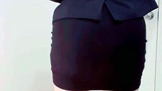 Mexican Secretary Strips Uniform Masturbates Rides Dildo on Ass and Pussy