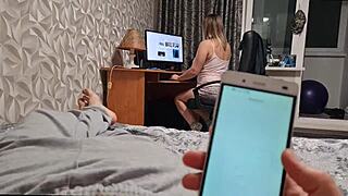 stepmom spies my hard cock jerk then sucks it