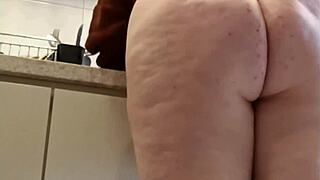 stepsis in kitchen flashes thong panties legs just for my eyes