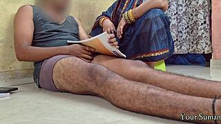 Chubby Indian stepmom catches stepson jerking to porn and rides him cowgirl