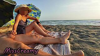 French teacher deepthroats bull cock publicly on nudist beach for voyeurs