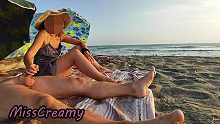 French teacher deepthroats bull cock publicly on nudist beach for voyeurs