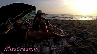 French teacher deepthroats bull cock publicly on nudist beach for voyeurs