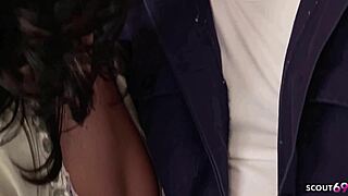 Slim cougar tricks worker boy into deep mouth cum swallow