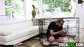 Caged Hubby Eyes Monster BBC Ravage Wife's Ass